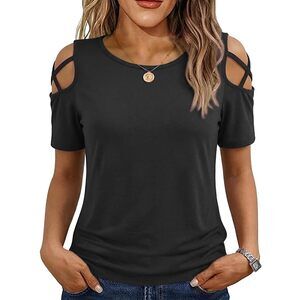 Women's Summer Tops Short Sleeve Tops Cold Shoulder T Shirts Tops